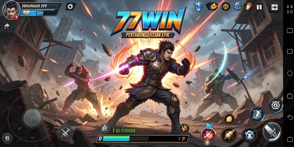 Gameplay <strong>77WIN</strong> menampilkan aksi pertarungan yang seru dan intens.