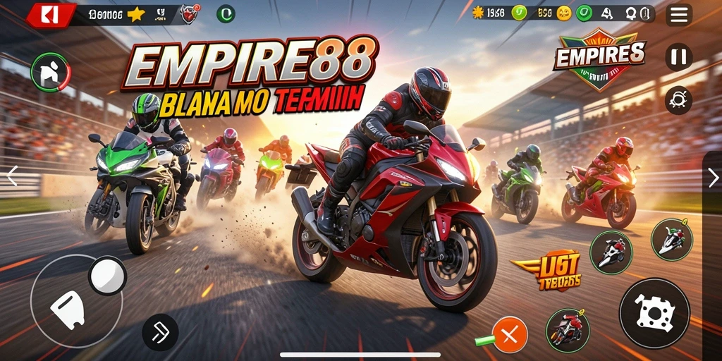 Tampilan gameplay seru dalam EMPIRE88 dengan balapan motor.