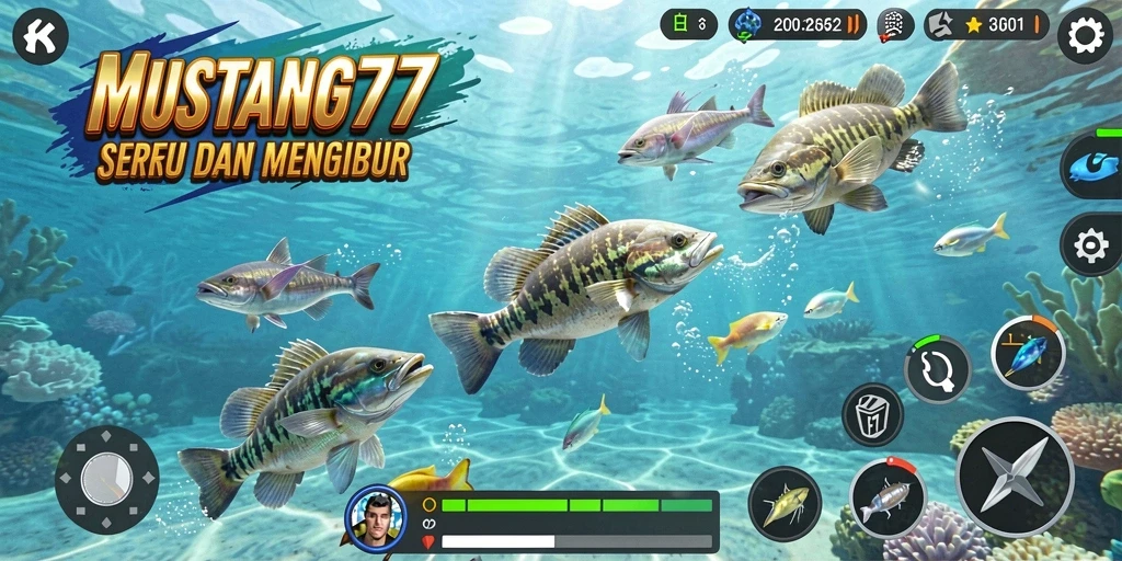 Screenshot gameplay Tembak Ikan MUSTANG77 yang seru dan menantang.