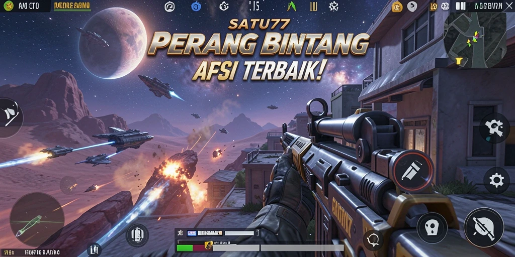 Gameplay seru SATU77 dengan pertempuran FPS intens.