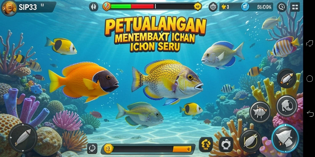 Menampilkan gameplay menembak ikan yang seru dan interaktif.