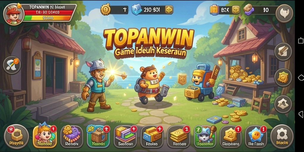 Screenshot gameplay utama <strong>TOPANWIN</strong> menampilkan serunya mengumpulkan sumber daya.