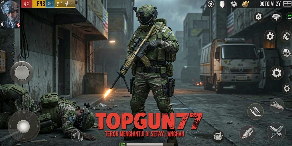 Screenshot gameplay menunjukkan momen menegangkan dari TOPGUN77.