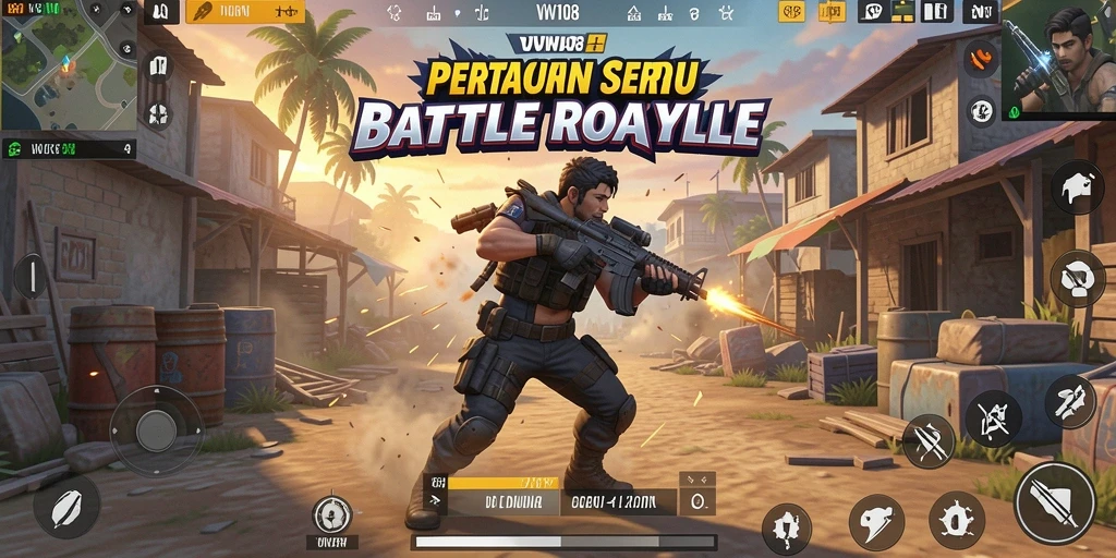 Tangkapan layar menampilkan aksi intens dalam game Battle Royale.