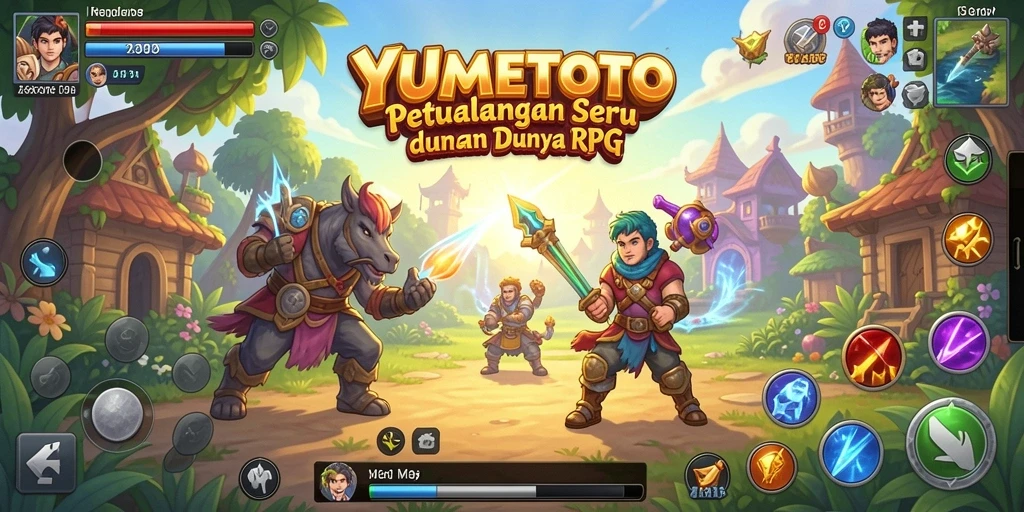 Tangkapan layar YUMETOTO menampilkan aksi seru dalam pertarungan RPG.